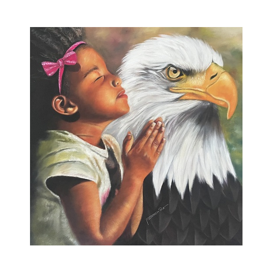 Praying child with eagle